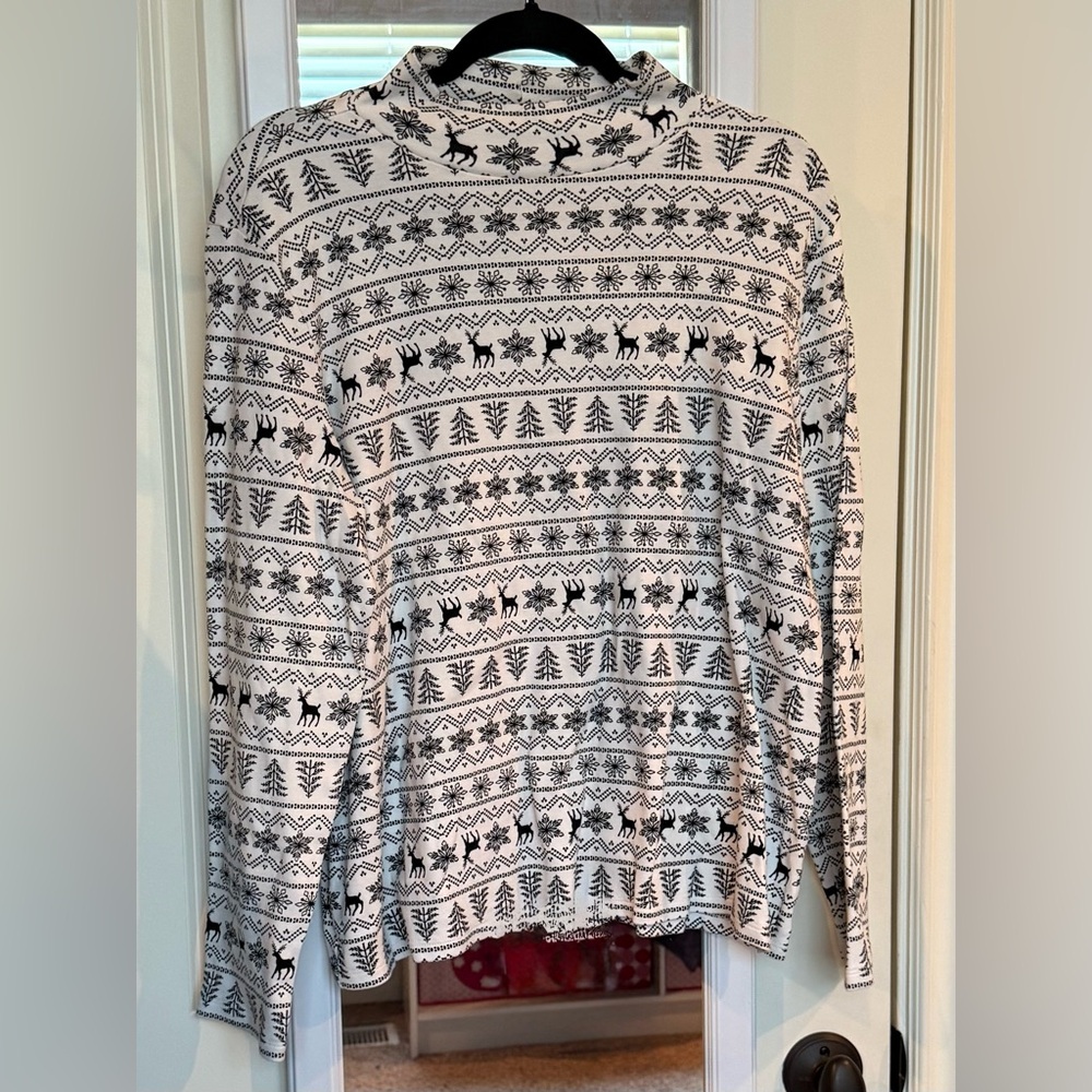 ❄️💙 Navy & White Nordic Reindeer Long Sleeve Top – Croft & Barrow – XXL 💙❄️
